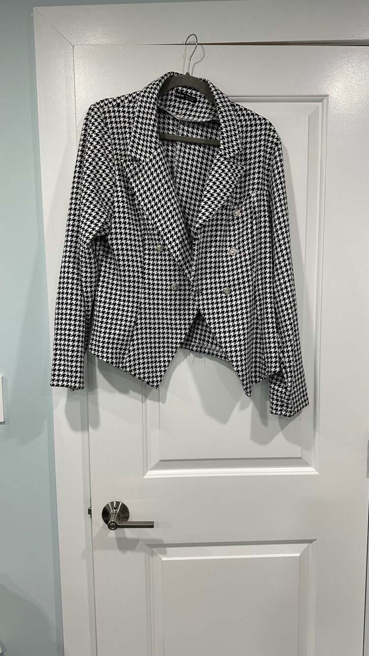 SHEIN Houndstooth Double Breasted Blazer Size XL Black White